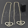 Oro Laminado Threader Earring, Gold Filled Style Heart Design, Polished, Golden Finish, 5.119.012