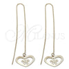 Oro Laminado Threader Earring, Gold Filled Style Heart Design, Polished, Golden Finish, 5.119.012