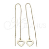 Oro Laminado Threader Earring, Gold Filled Style Heart Design, Diamond Cutting Finish, Golden Finish, 02.63.1623