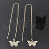 Oro Laminado Threader Earring, Gold Filled Style Butterfly Design, Polished, Golden Finish, 5.114.009