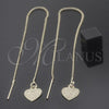 Oro Laminado Threader Earring, Gold Filled Style Heart Design, Polished, Golden Finish, 02.63.1606