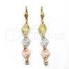 Oro Laminado Long Earring, Gold Filled Style with White Cubic Zirconia, Diamond Cutting Finish, Tricolor, 5.083.002