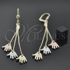 Oro Laminado Long Earring, Gold Filled Style Hand Design, Polished, Tricolor, 5.107.014