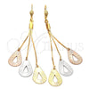 Oro Laminado Long Earring, Gold Filled Style Teardrop Design, Polished, Tricolor, 5.074.004