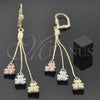 Oro Laminado Long Earring, Gold Filled Style Teddy Bear Design, Diamond Cutting Finish, Tricolor, 5.076.004