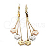 Oro Laminado Long Earring, Gold Filled Style Leaf Design, Diamond Cutting Finish, Tricolor, 5.076.013