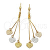 Oro Laminado Long Earring, Gold Filled Style Heart Design, Matte Finish, Tricolor, 5.094.003