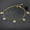 Oro Laminado Charm Anklet , Gold Filled Style Rattle Charm Design, Diamond Cutting Finish, Golden Finish, 5.016.006.10 (10 Inches Length)