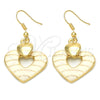 Oro Laminado Long Earring, Gold Filled Style Heart Design, Polished, Golden Finish, 02.59.0009