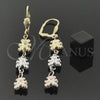 Oro Laminado Long Earring, Gold Filled Style Teddy Bear Design, Diamond Cutting Finish, Tricolor, 5.113.013