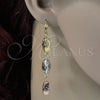 Oro Laminado Long Earring, Gold Filled Style Diamond Cutting Finish, Tricolor, 5.095.016