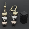 Oro Laminado Long Earring, Gold Filled Style Butterfly Design, Enamel Finish, Tricolor, 5.114.016