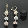 Oro Laminado Long Earring, Gold Filled Style Diamond Cutting Finish, Tricolor, 5.095.013
