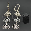 Oro Laminado Long Earring, Gold Filled Style Teardrop Design, Diamond Cutting Finish, Tricolor, 5.077.009