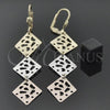 Oro Laminado Long Earring, Gold Filled Style Flower Design, Diamond Cutting Finish, Tricolor, 5.095.015