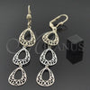 Oro Laminado Long Earring, Gold Filled Style Teardrop and Heart Design, Matte Finish, Tricolor, 5.065.001