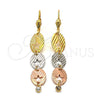 Oro Laminado Long Earring, Gold Filled Style Star Design, with White Cubic Zirconia, Diamond Cutting Finish, Tricolor, 5.091.001