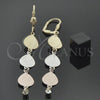 Oro Laminado Long Earring, Gold Filled Style Teardrop Design, with White Cubic Zirconia, Diamond Cutting Finish, Tricolor, 5.074.001
