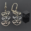 Oro Laminado Long Earring, Gold Filled Style Heart Design, Polished, Tricolor, 5.113.015