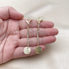 Oro Laminado Long Earring, Gold Filled Style with White Crystal, Diamond Cutting Finish, Golden Finish, 5.068.004