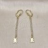 Oro Laminado Long Earring, Gold Filled Style Teddy Bear Design, with White Crystal, Diamond Cutting Finish, Golden Finish, 5.069.001