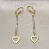 Oro Laminado Long Earring, Gold Filled Style Heart Design, with White Crystal, Matte Finish, Golden Finish, 5.071.001