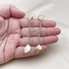 Oro Laminado Long Earring, Gold Filled Style Leaf Design, with White Crystal, Diamond Cutting Finish, Golden Finish, 5.081.012