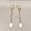 Oro Laminado Long Earring, Gold Filled Style Leaf Design, with White Crystal, Diamond Cutting Finish, Golden Finish, 5.081.012