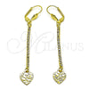 Oro Laminado Long Earring, Gold Filled Style Heart Design, with White Crystal, Diamond Cutting Finish, Golden Finish, 5.084.010