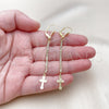 Oro Laminado Long Earring, Gold Filled Style Cross Design, with White Crystal, Diamond Cutting Finish, Golden Finish, 5.084.015