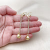 Oro Laminado Long Earring, Gold Filled Style Ball and Disco Design, with White Crystal, Polished, Golden Finish, 5.085.009
