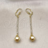 Oro Laminado Long Earring, Gold Filled Style Ball and Disco Design, with White Crystal, Polished, Golden Finish, 5.085.009