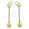 Oro Laminado Long Earring, Gold Filled Style Ball and Disco Design, with White Crystal, Polished, Golden Finish, 5.085.009