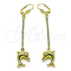 Oro Laminado Long Earring, Gold Filled Style Dolphin Design, with White Crystal, Polished, Golden Finish, 5.100.014