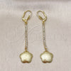 Oro Laminado Long Earring, Gold Filled Style Flower Design, with White Crystal, Matte Finish, Golden Finish, 5.101.003