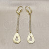 Oro Laminado Long Earring, Gold Filled Style Teardrop Design, with White Crystal, Diamond Cutting Finish, Golden Finish, 5.104.017