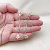 Oro Laminado Long Earring, Gold Filled Style Star and Moon Design, with White Crystal, Diamond Cutting Finish, Golden Finish, 5.104.018