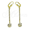 Oro Laminado Long Earring, Gold Filled Style Star and Moon Design, with White Crystal, Diamond Cutting Finish, Golden Finish, 5.104.018