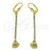 Oro Laminado Long Earring, Gold Filled Style Elephant Design, with White Crystal, Polished, Golden Finish, 5.108.001