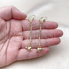 Oro Laminado Long Earring, Gold Filled Style Heart and Arrow Design, with White Crystal, Polished, Golden Finish, 5.111.001