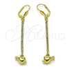Oro Laminado Long Earring, Gold Filled Style Heart and Arrow Design, with White Crystal, Polished, Golden Finish, 5.111.001