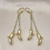 Oro Laminado Long Earring, Gold Filled Style Shoes Design, with White Crystal, Polished, Golden Finish, 5.067.010