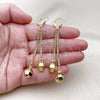 Oro Laminado Long Earring, Gold Filled Style Ball and Disco Design, with White Crystal, Polished, Golden Finish, 5.074.003