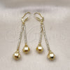 Oro Laminado Long Earring, Gold Filled Style Ball and Disco Design, with White Crystal, Polished, Golden Finish, 5.074.003