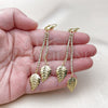 Oro Laminado Long Earring, Gold Filled Style Leaf Design, with White Crystal, Polished, Golden Finish, 5.081.004