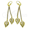 Oro Laminado Long Earring, Gold Filled Style Leaf Design, with White Crystal, Polished, Golden Finish, 5.081.004