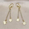 Oro Laminado Long Earring, Gold Filled Style Flower Design, with White Crystal, Diamond Cutting Finish, Golden Finish, 5.081.006