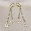 Oro Laminado Long Earring, Gold Filled Style Star Design, with White Crystal, Diamond Cutting Finish, Golden Finish, 5.085.003