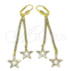 Oro Laminado Long Earring, Gold Filled Style Star Design, with White Crystal, Diamond Cutting Finish, Golden Finish, 5.085.003