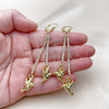 Oro Laminado Long Earring, Gold Filled Style Bird Design, with White Crystal, Polished, Golden Finish, 5.100.008
